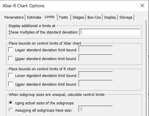 Chart Options > Limits