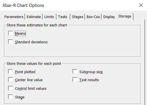 Chart Options > Storage